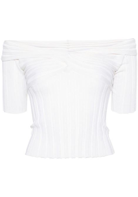 Top a coste con dettagli twist in bianco - donna